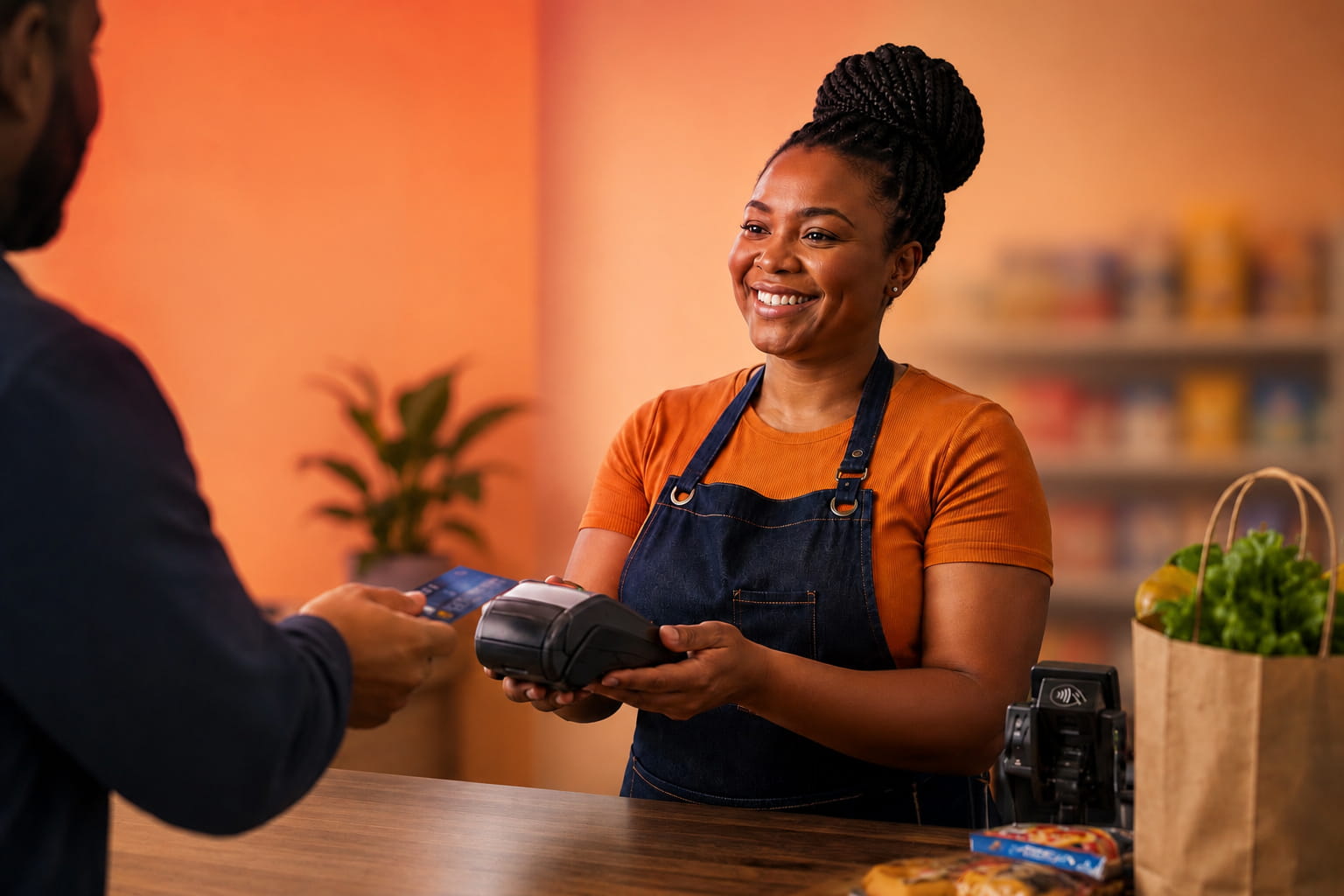 Business owner accepting a cashless payment